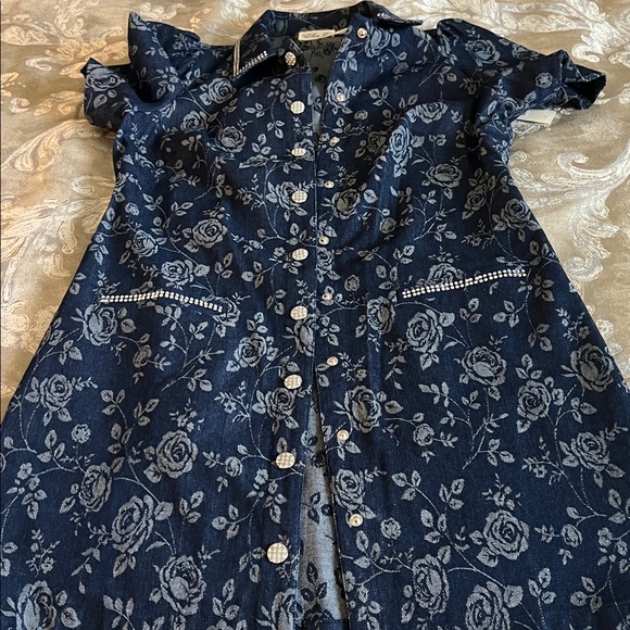 Eliza J Blue Floral Button-Down jeans Dress - Picture 11 of 16